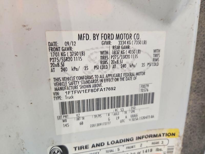 Продажа на аукционе авто 2013 Ford F150, vin: 1FTFW1EF8DFA17692, номер лота: 59297646