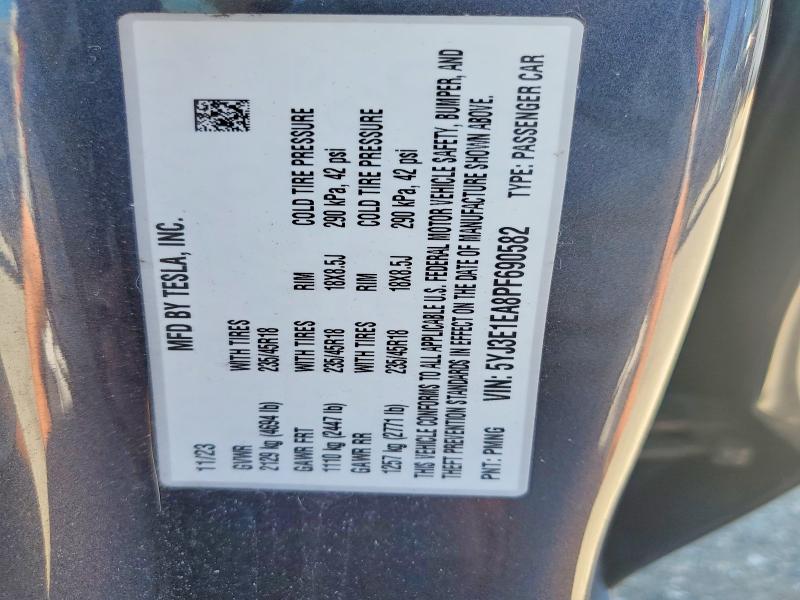 2023 Tesla Model 3 მანქანა იყიდება აუქციონზე, vin: 5YJ3E1EA8PF690582, აუქციონის ნომერი: 59867636