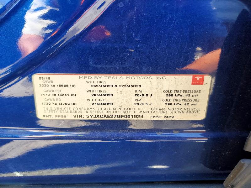 Продаж на аукціоні авто 2016 Tesla Model X, vin: 5YJXCAE27GF001924, номер лоту: 63254346