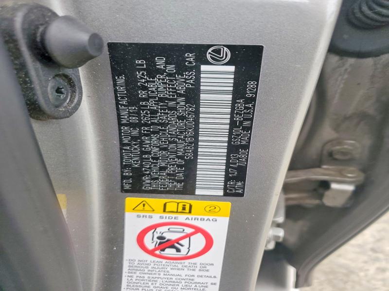 Auction sale of the 2019 Lexus Es, vin: 58ABZ1B16KU046782, lot number: 62622836
