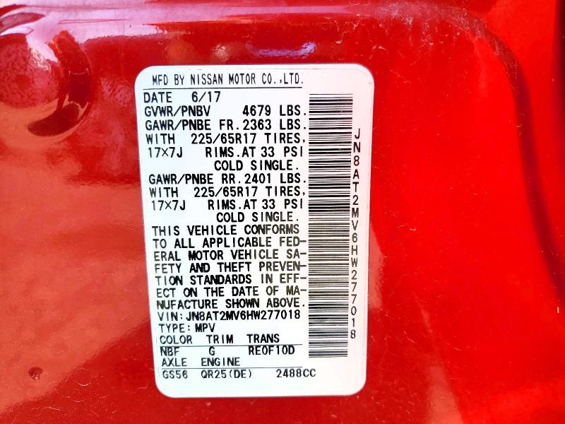 2017 Nissan Rogue მანქანა იყიდება აუქციონზე, vin: JN8AT2MV6HW277018, აუქციონის ნომერი: 60861116