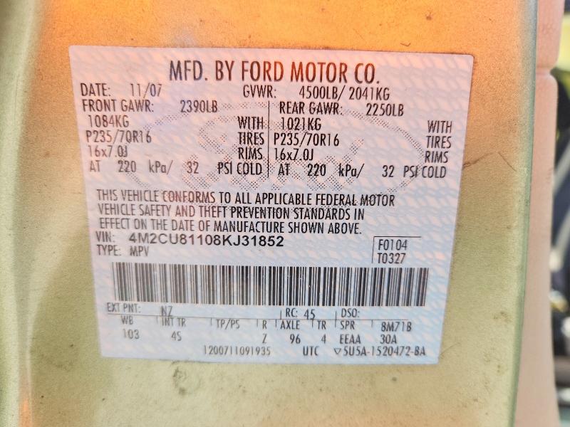 62064616 :رقم المزاد ، 4M2CU81108KJ31852 vin ، 2008 Mercury Mariner مزاد بيع