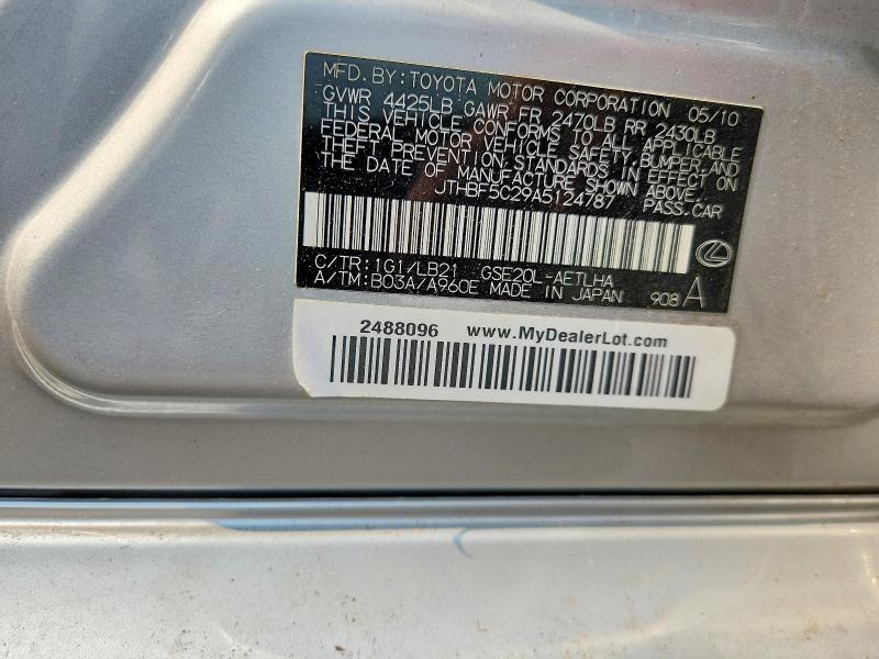 61384996 :رقم المزاد ، JTHBF5C29A5124787 vin ، 2010 Lexus Is مزاد بيع