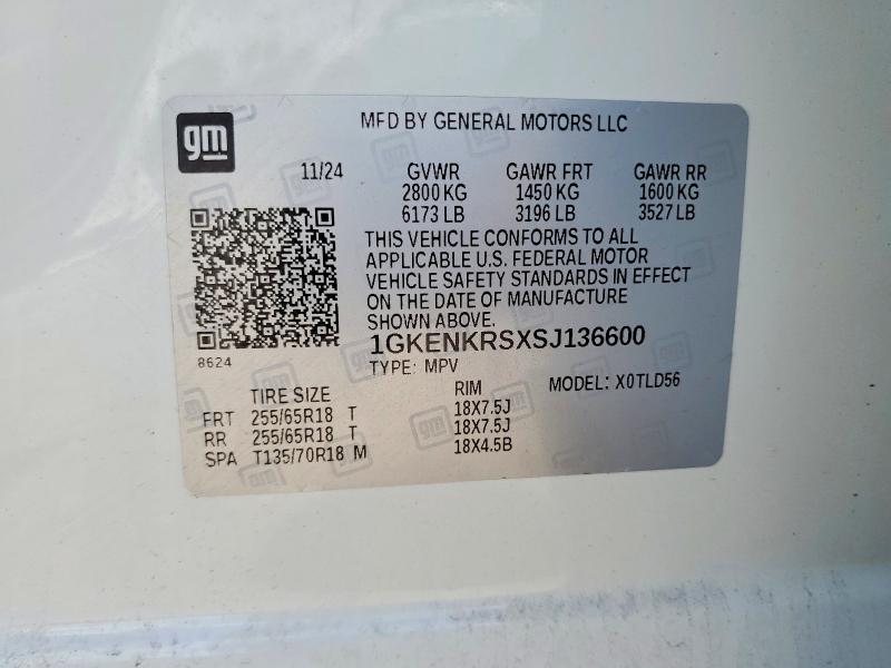Aukcja sprzedaży 2025 Gmc Acadia, vin: 1GKENKRSXSJ136600, numer aukcji: 59800296