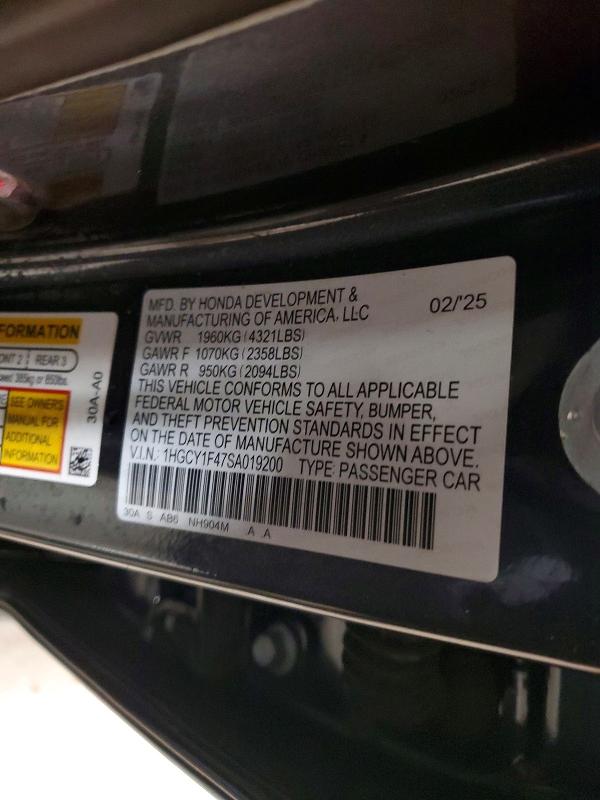 Продажа на аукционе авто 2025 Honda Accord, vin: 1HGCY1F47SA019200, номер лота: 59264226