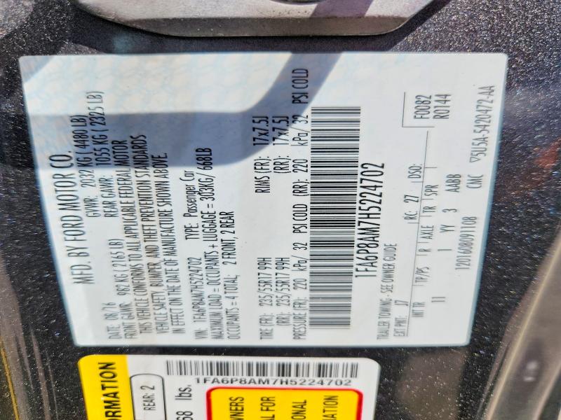 60935126 :رقم المزاد ، 1FA6P8AM7H5224702 vin ، 2017 Ford Mustang مزاد بيع