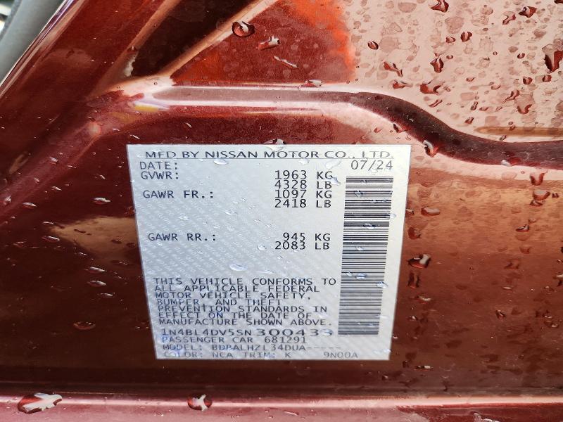 Auction sale of the 2025 Nissan Altima, vin: 1N4BL4DV5SN300433, lot number: 59707216