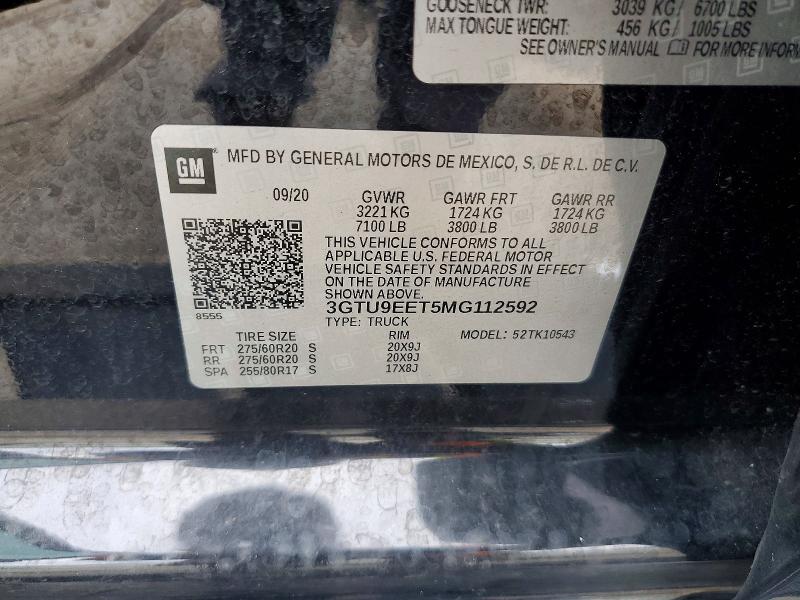 Aukcja sprzedaży 2021 Gmc Sierra, vin: 3GTU9EET5MG112592, numer aukcji: 60741926