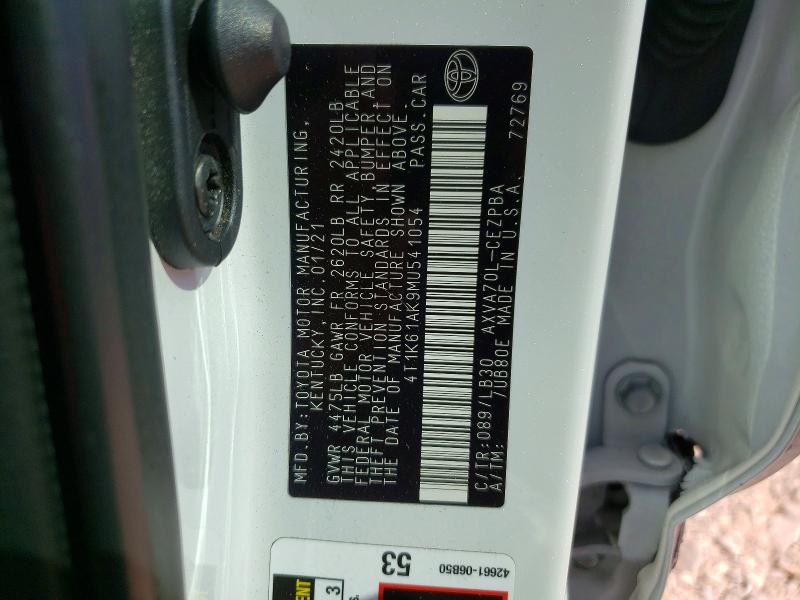 Продажа на аукционе авто 2021 Toyota Camry, vin: 4T1K61AK9MU541054, номер лота: 62748196
