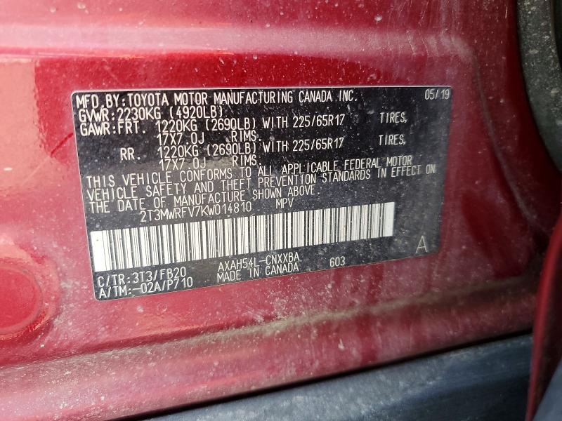 62030756 :رقم المزاد ، 2T3MWRFV7KW014810 vin ، 2019 Toyota Rav4 مزاد بيع