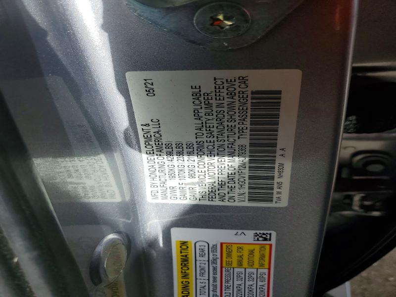 2021 Honda Accord მანქანა იყიდება აუქციონზე, vin: 1HGCV1F12MA079368, აუქციონის ნომერი: 60782596
