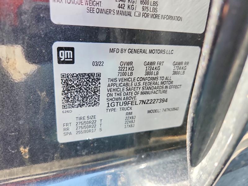 2022 Gmc Sierra Limited მანქანა იყიდება აუქციონზე, vin: 1GTU9FEL7NZ227394, აუქციონის ნომერი: 57363876