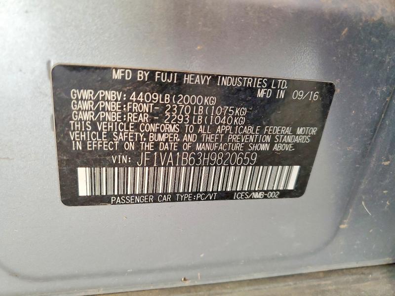 Продаж на аукціоні авто 2017 Subaru Wrx, vin: JF1VA1B63H9820659, номер лоту: 60927066