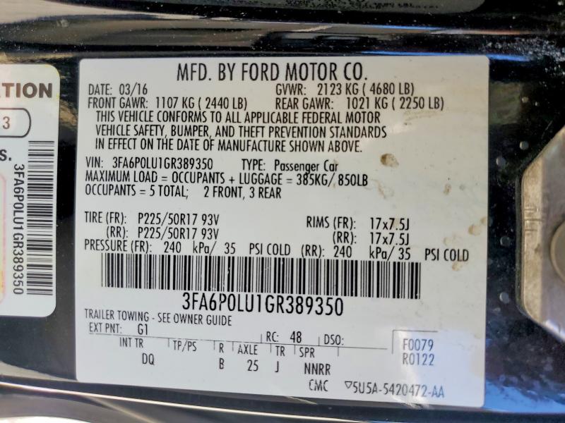 Aukcja sprzedaży 2016 Ford Fusion, vin: 3FA6P0LU1GR389350, numer aukcji: 61525366