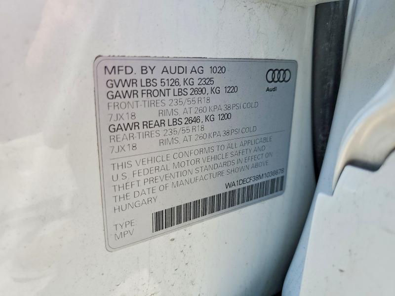 Aukcja sprzedaży 2021 Audi Q3, vin: WA1DECF38M1036678, numer aukcji: 59853456