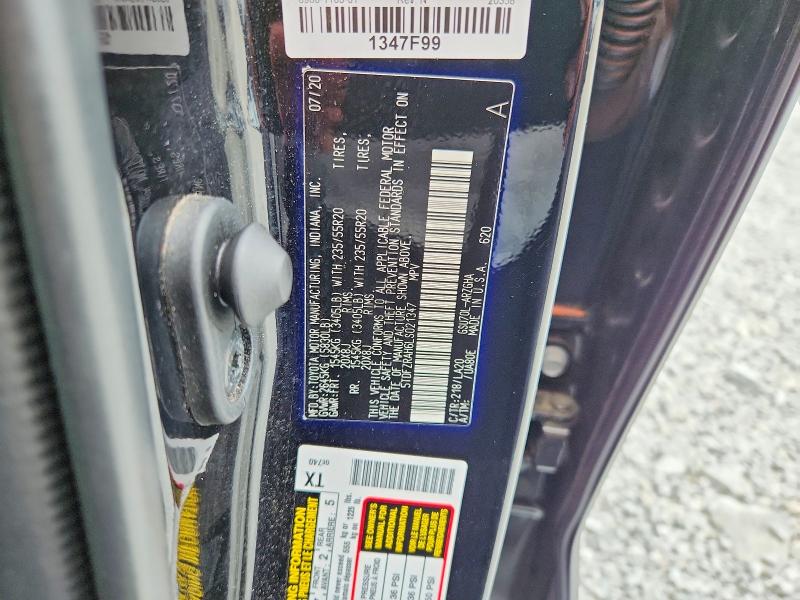 2020 Toyota Highlander მანქანა იყიდება აუქციონზე, vin: 5TDFZRAH6LS021347, აუქციონის ნომერი: 62588906