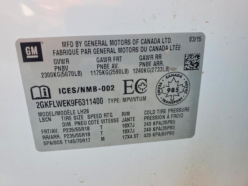 Aukcja sprzedaży 2015 Gmc Terrain, vin: 2GKFLWEK9F6311400, numer aukcji: 60453386