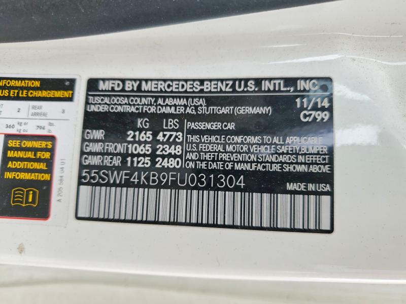 2015 Mercedes-benz C მანქანა იყიდება აუქციონზე, vin: 55SWF4KB9FU031304, აუქციონის ნომერი: 61552976