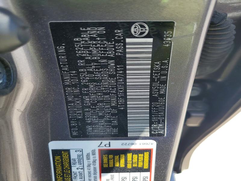 2015 Toyota Camry მანქანა იყიდება აუქციონზე, vin: 4T1BF1FKXFU477411, აუქციონის ნომერი: 60715156