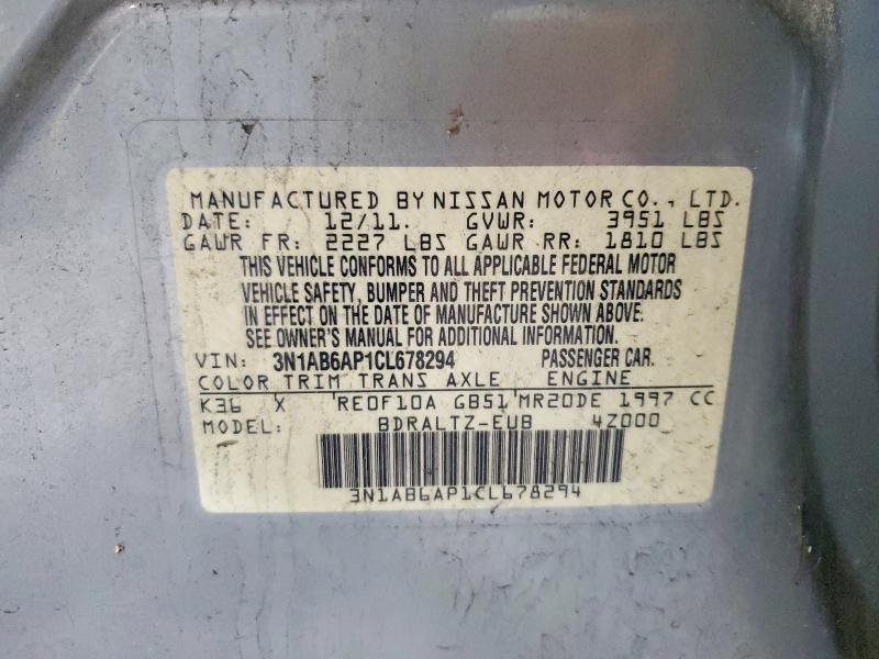 62456236 :رقم المزاد ، 3N1AB6AP1CL678294 vin ، 2012 Nissan Sentra مزاد بيع