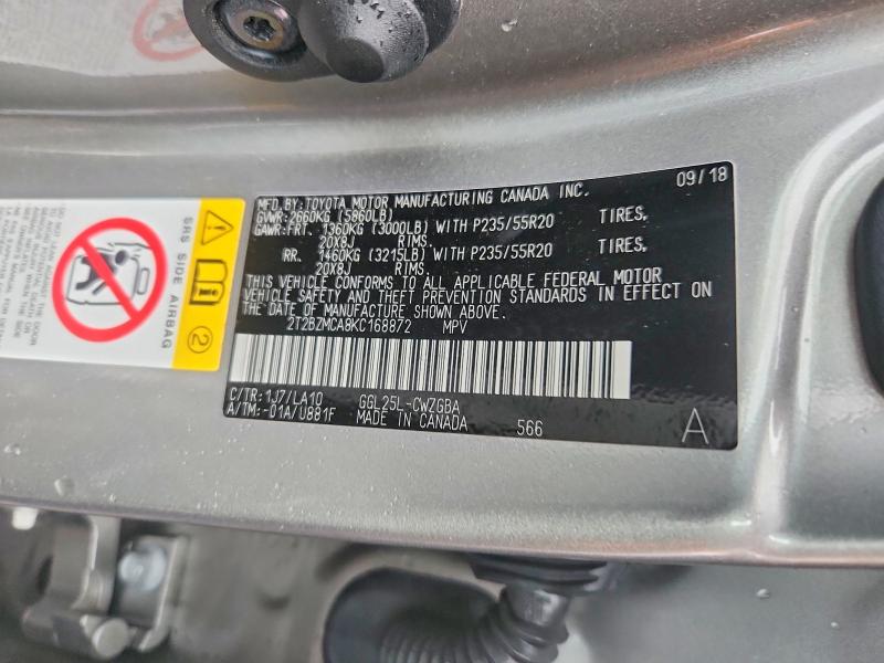 2019 Lexus Rx 350 მანქანა იყიდება აუქციონზე, vin: 2T2BZMCA8KC168872, აუქციონის ნომერი: 60216816