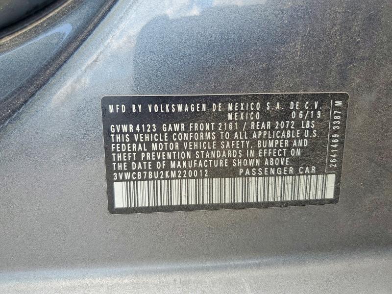 2019 Volkswagen Jetta მანქანა იყიდება აუქციონზე, vin: 3VWCB7BU2KM220012, აუქციონის ნომერი: 59666346
