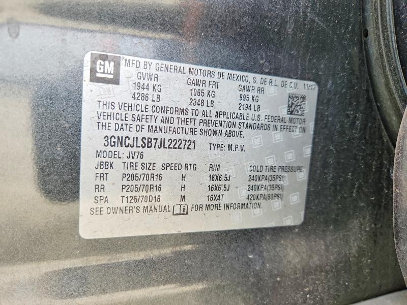 2018 Chevrolet Trax მანქანა იყიდება აუქციონზე, vin: 3GNCJLSB7JL222721, აუქციონის ნომერი: 60799066