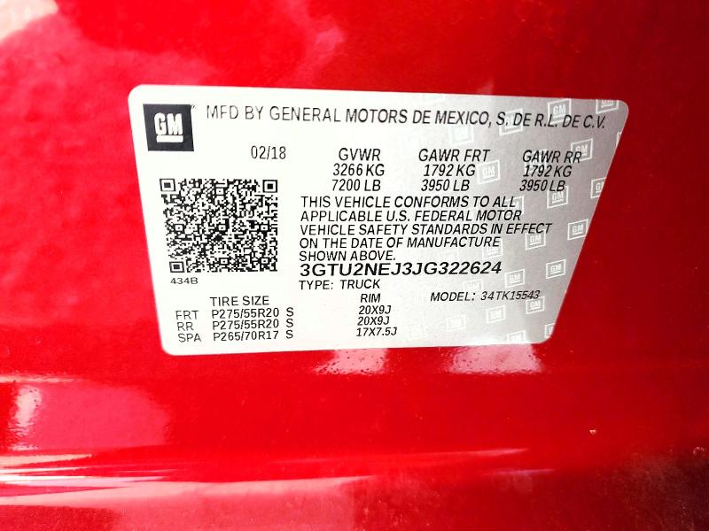 61130486 :رقم المزاد ، 3GTU2NEJ3JG322624 vin ، 2018 Gmc Sierra مزاد بيع
