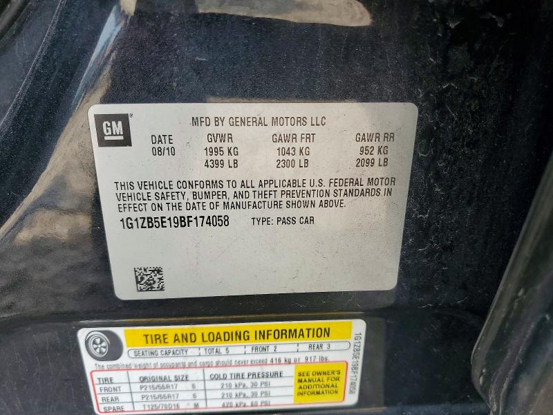 60951866 :رقم المزاد ، 1G1ZB5E19BF174058 vin ، 2011 Chevrolet Malibu مزاد بيع