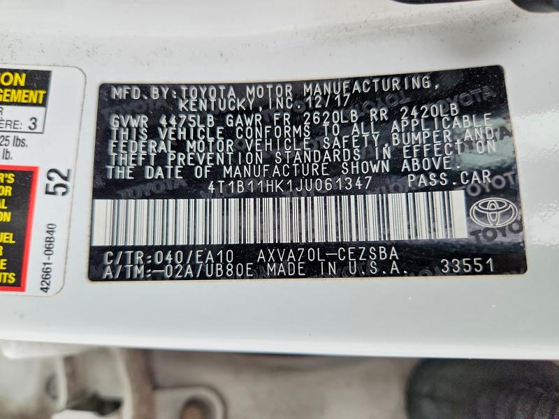 Aukcja sprzedaży 2018 Toyota Camry, vin: 4T1B11HK1JU061347, numer aukcji: 59867356