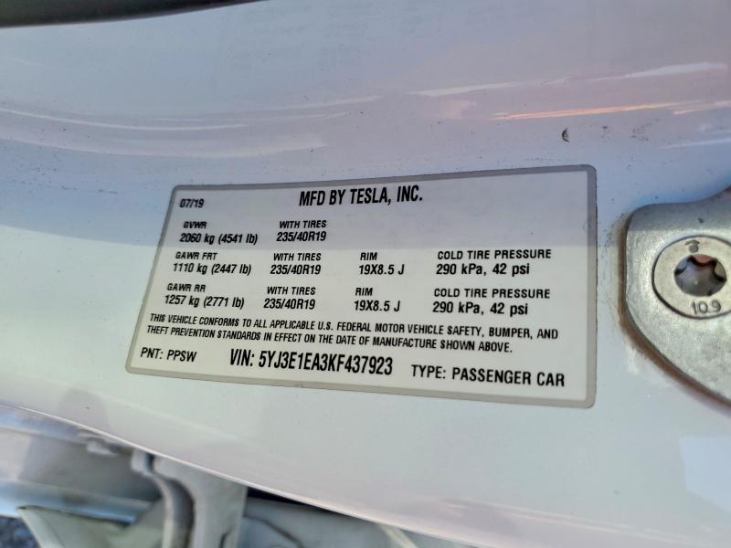 Aukcja sprzedaży 2019 Tesla Model 3, vin: 5YJ3E1EA3KF437923, numer aukcji: 60492516