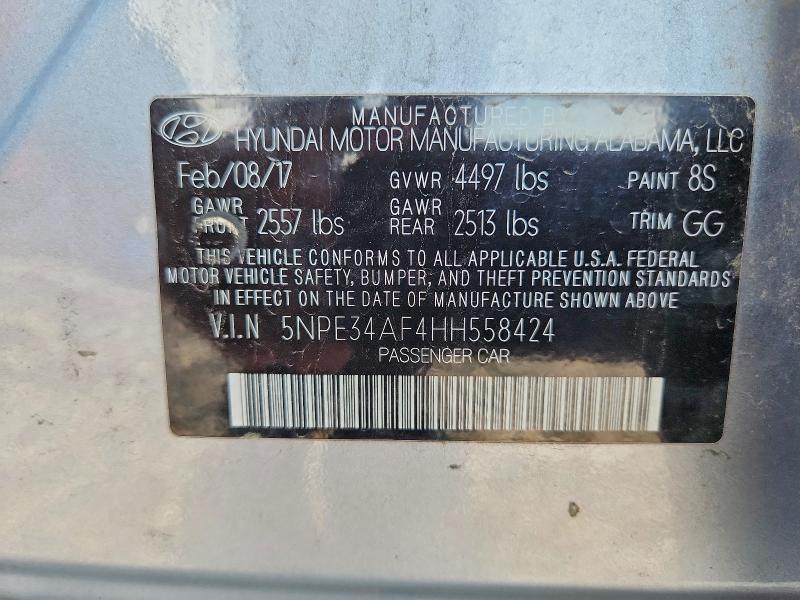2017 Hyundai Sonata მანქანა იყიდება აუქციონზე, vin: 5NPE34AF4HH558424, აუქციონის ნომერი: 59272716