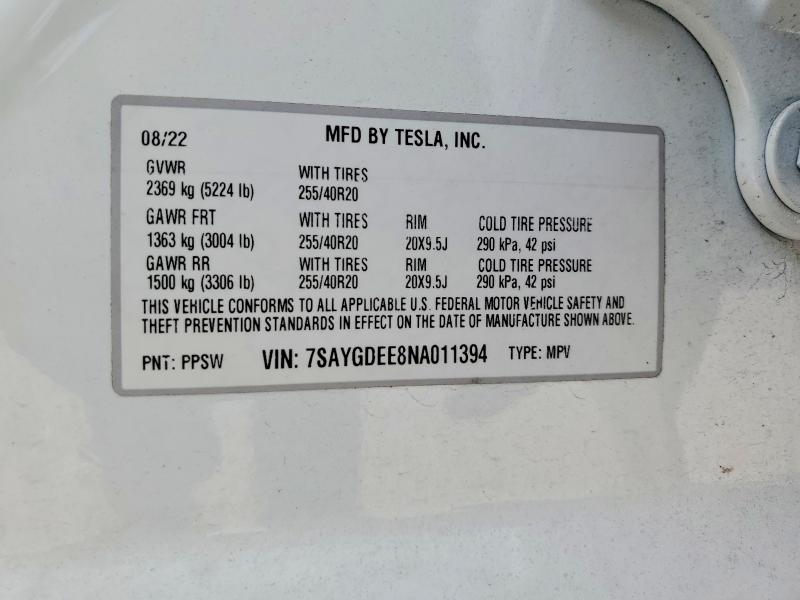 Aukcja sprzedaży 2022 Tesla Model Y, vin: 7SAYGDEE8NA011394, numer aukcji: 58935756