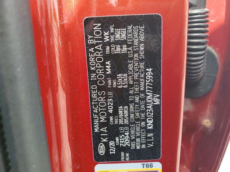 59585426 :رقم المزاد ، KNDJ23AU0M7775994 vin ، 2021 Kia Soul مزاد بيع
