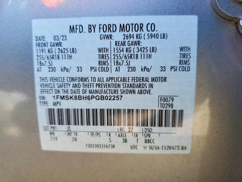 62827026 :رقم المزاد ، 1FMSK8BH6PGB02257 vin ، 2023 Ford Explorer مزاد بيع