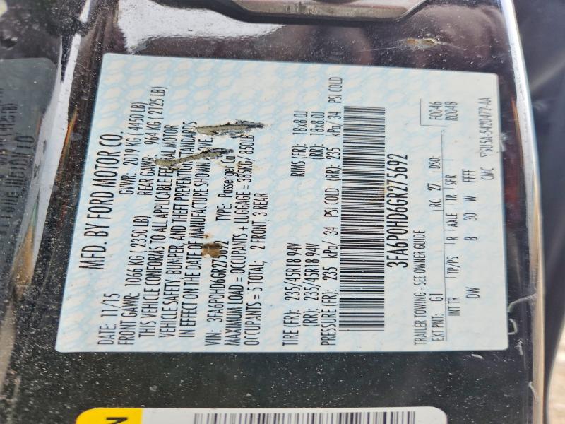 2016 Ford Fusion მანქანა იყიდება აუქციონზე, vin: 3FA6P0HD6GR275692, აუქციონის ნომერი: 60133446