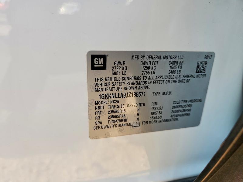 61961756 :رقم المزاد ، 1GKKNLLA9JZ138671 vin ، 2018 Gmc Acadia مزاد بيع