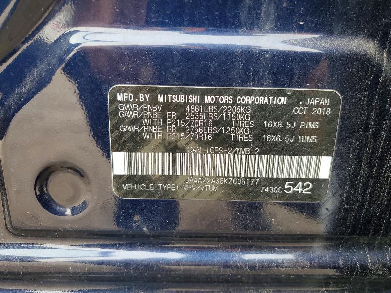 Продаж на аукціоні авто 2019 Mitsubishi Outlander, vin: JA4AZ2A36KZ605177, номер лоту: 58987956