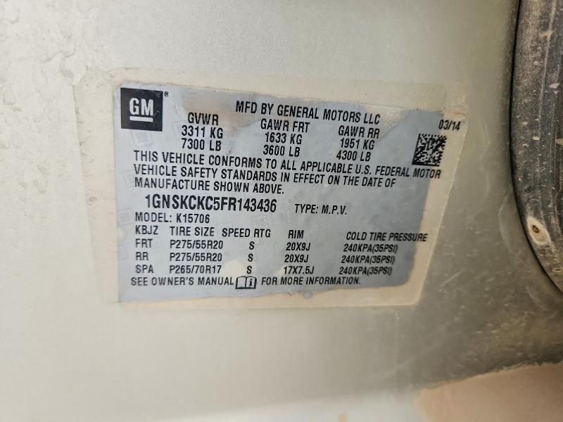 Aukcja sprzedaży 2015 Chevrolet Tahoe, vin: 1GNSKCKC5FR143436, numer aukcji: 60942916