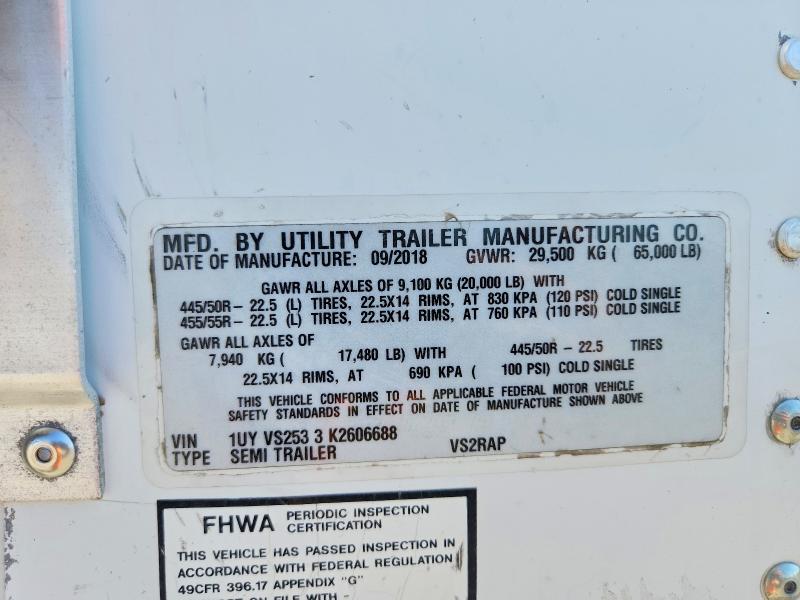 2019 Utility Trailer Trailer მანქანა იყიდება აუქციონზე, vin: 1UYVS2533K2606688, აუქციონის ნომერი: 59142086