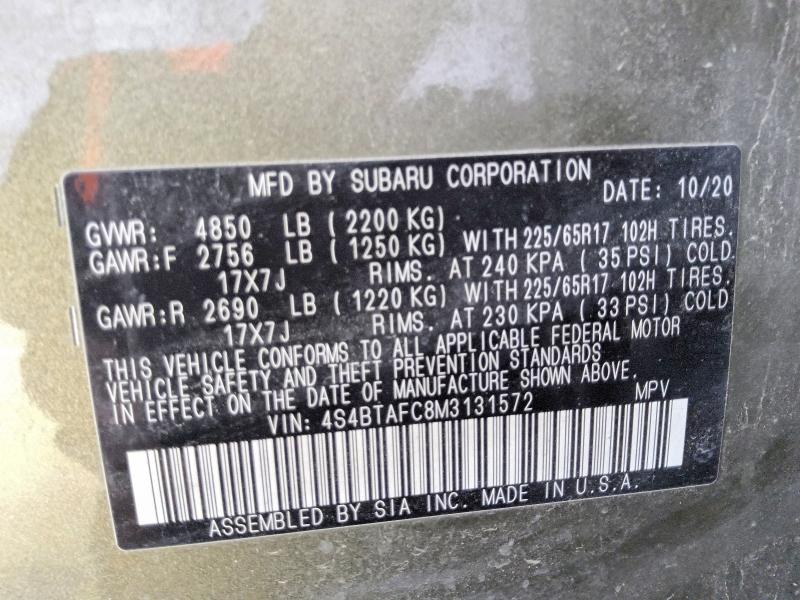 Aukcja sprzedaży 2021 Subaru Outback, vin: 4S4BTAFC8M3131572, numer aukcji: 61440756