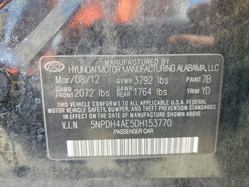 2013 Hyundai Elantra მანქანა იყიდება აუქციონზე, vin: 5NPDH4AE5DH153770, აუქციონის ნომერი: 59606606