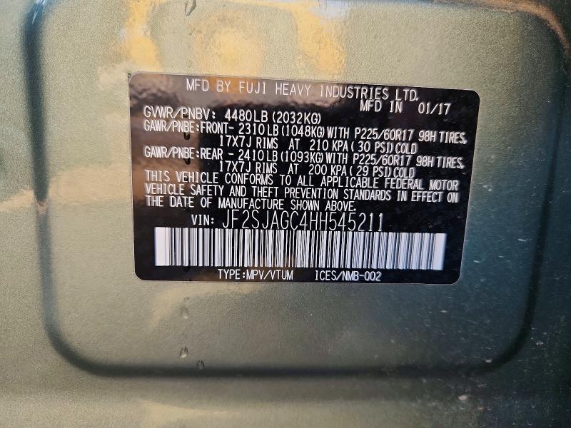 Aukcja sprzedaży 2017 Subaru Forester, vin: JF2SJAGC4HH545211, numer aukcji: 60155406