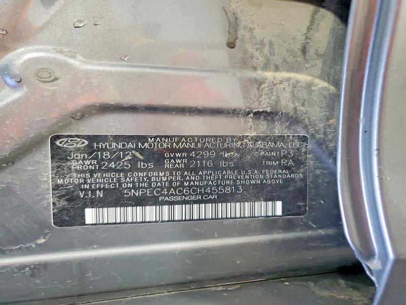 Продажа на аукционе авто 2012 Hyundai Sonata, vin: 5NPEC4AC6CH455813, номер лота: 62493876