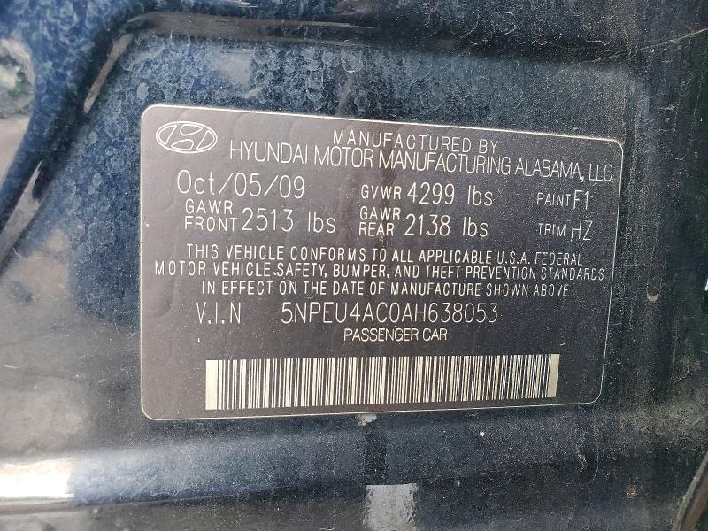61557336 :رقم المزاد ، 5NPEU4AC0AH638053 vin ، 2010 Hyundai Sonata مزاد بيع
