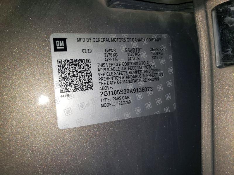 2019 Chevrolet Impala მანქანა იყიდება აუქციონზე, vin: 2G1105S30K9136073, აუქციონის ნომერი: 59904836