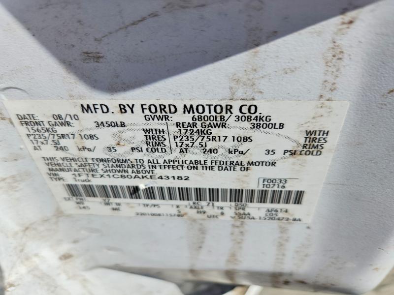 61353236 :رقم المزاد ، 1FTEX1C80AKE43182 vin ، 2010 Ford F150 مزاد بيع