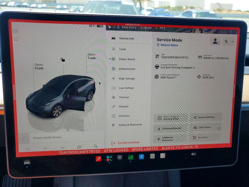 2022 Tesla Model Y მანქანა იყიდება აუქციონზე, vin: 7SAYGDEE3NF576722, აუქციონის ნომერი: 59705796