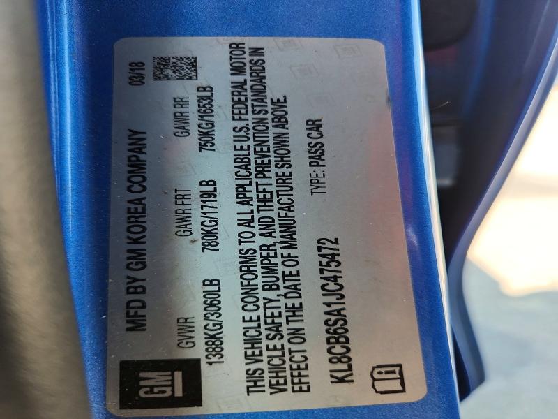 Продаж на аукціоні авто 2018 Chevrolet Spark, vin: KL8CB6SA1JC475472, номер лоту: 61525736
