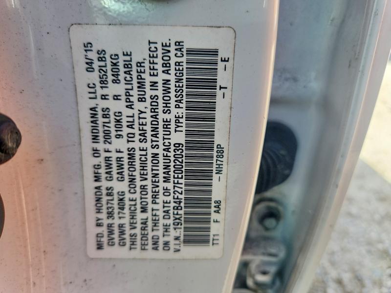Aukcja sprzedaży 2015 Honda Civic, vin: 19XFB4F27FE002039, numer aukcji: 60954496